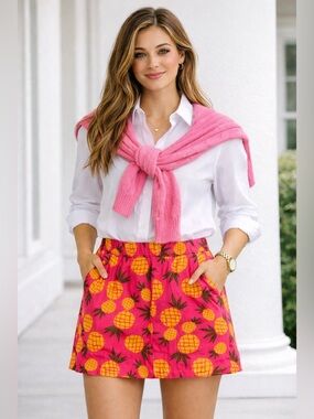 J.Crew Pineapple Print Mini Skirt Small | Pink Tropical Lined Pockets